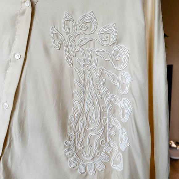 Zara Ivory Beaded Embroidered Blouse Cupro Asymmetrical Top Size M - Picture 3 of 5